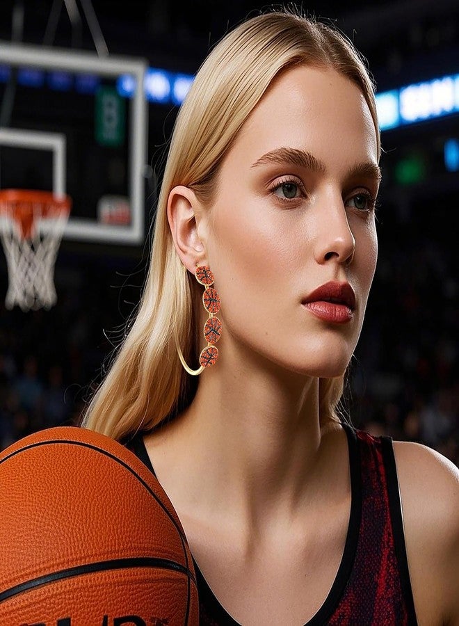 NLCAC Sports Earrings Rhinestone Basketball Hoop Earrings Game Day Sports Fan Jewelry Accessories Gifts for Women - Image 4