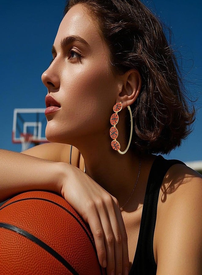 NLCAC Sports Earrings Rhinestone Basketball Hoop Earrings Game Day Sports Fan Jewelry Accessories Gifts for Women - Image 3