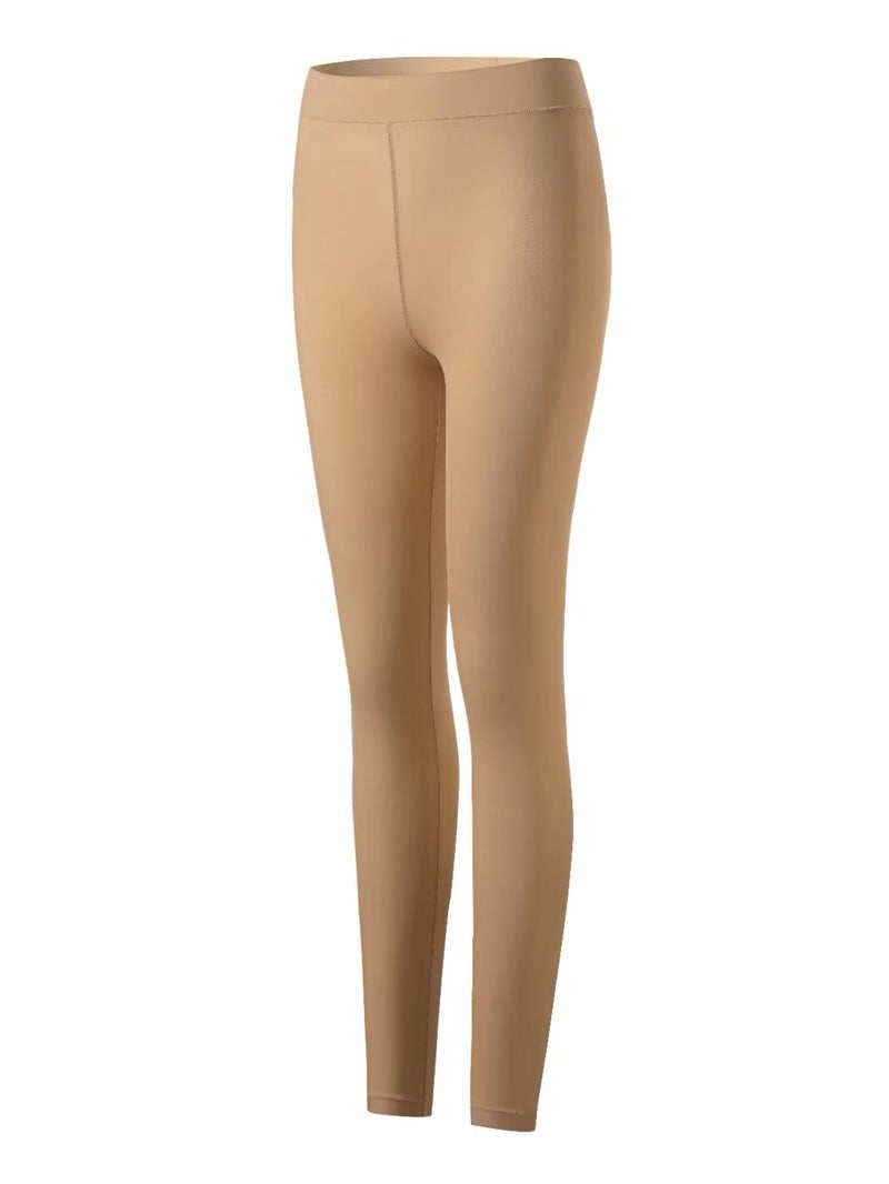 Upgraded Womens Thermal Underwear Ultra-Thin Winter Fleece Long Johns Bra-Top Set Sleeveless Thermal Shirt Beige [Pants]  - Image 1