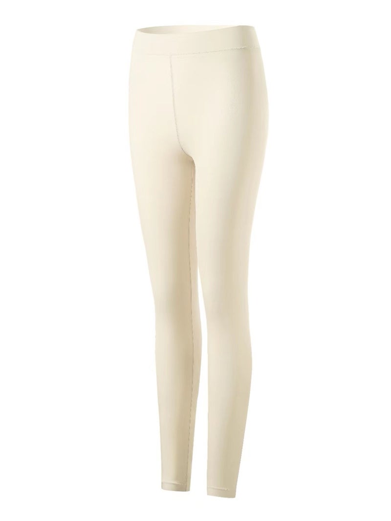 Upgraded Womens Thermal Underwear Ultra-Thin Winter Fleece Long Johns Bra-Top Set Sleeveless Thermal Shirt Beige [Pants]  - Image 5