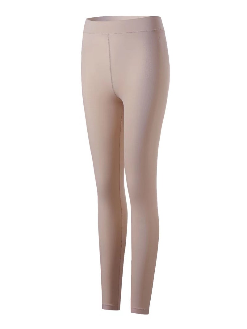Upgraded Womens Thermal Underwear Ultra-Thin Winter Fleece Long Johns Bra-Top Set Sleeveless Thermal Shirt Beige [Pants]  - Image 3