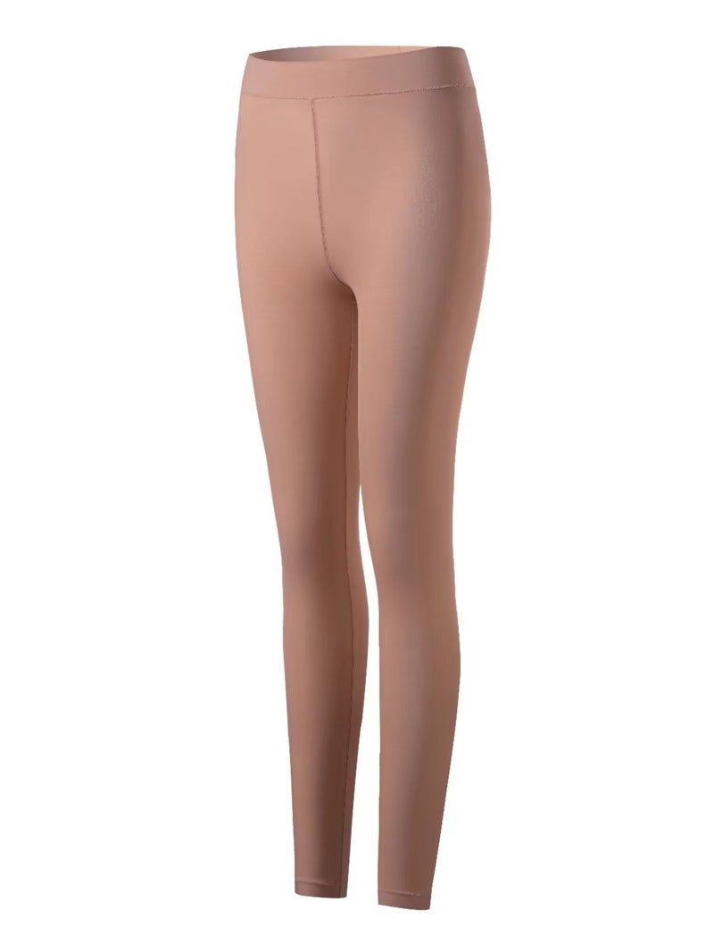 Upgraded Womens Thermal Underwear Ultra-Thin Winter Fleece Long Johns Bra-Top Set Sleeveless Thermal Shirt Beige [Pants]  - Image 2