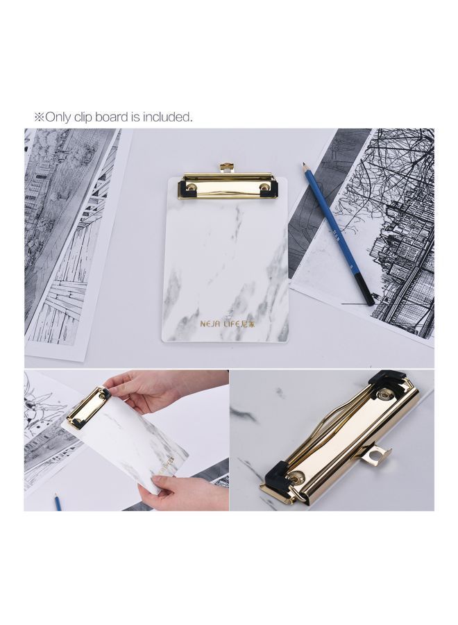 NIBEMINENT Plastic Marble Pattern Clipboard White/Grey - Image 3