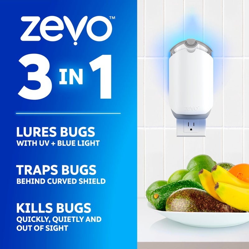 Zevo 2 Flying Insect Traps & 4 Refill Cartridges - Plug in Fly Trap & Indoor Bug Catcher for Gnats, House & Fruit Flies - Blue & UV Light Technology, Mess-Free Alternative to Bug Zapper - Image 2