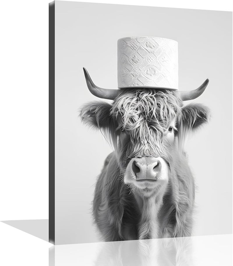 OWNANRTHM Funny Cow Bathroom Canvas Wall Art - Image 1