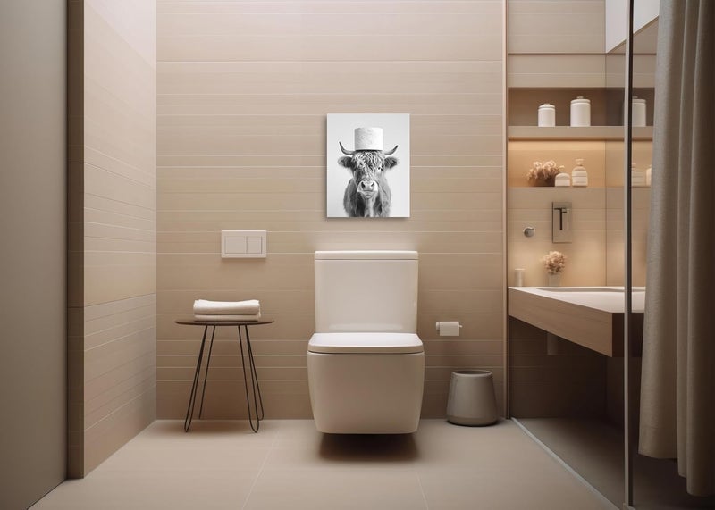 OWNANRTHM Funny Cow Bathroom Canvas Wall Art - Image 3