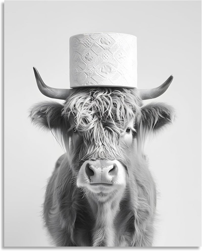 OWNANRTHM Funny Cow Bathroom Canvas Wall Art - Image 2