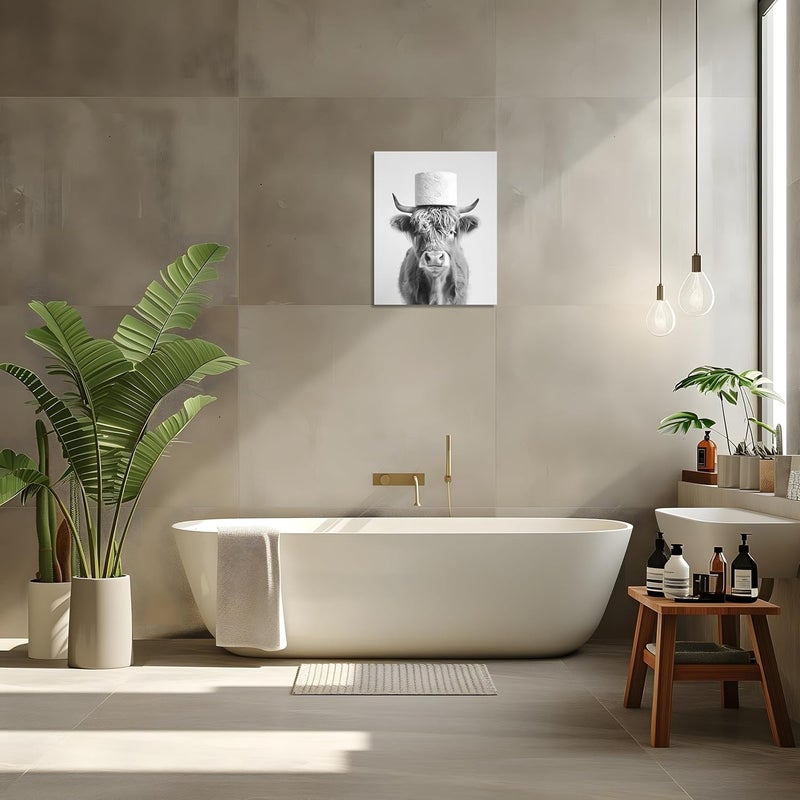 OWNANRTHM Funny Cow Bathroom Canvas Wall Art - Image 4