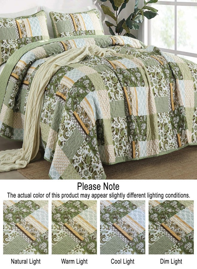 WONGS BEDDING طقم لحاف أخضر من وونغز بيدينغ، مقاس كينج، طقم غطاء سرير أخضر بنقشة مربعات، 3 قطع، طقم مفروشات صيفي ناعم من الألياف الدقيقة بنمط بوهيمي، يتضمن لحاف واحد و2 غطاء وسادة. - Image 5