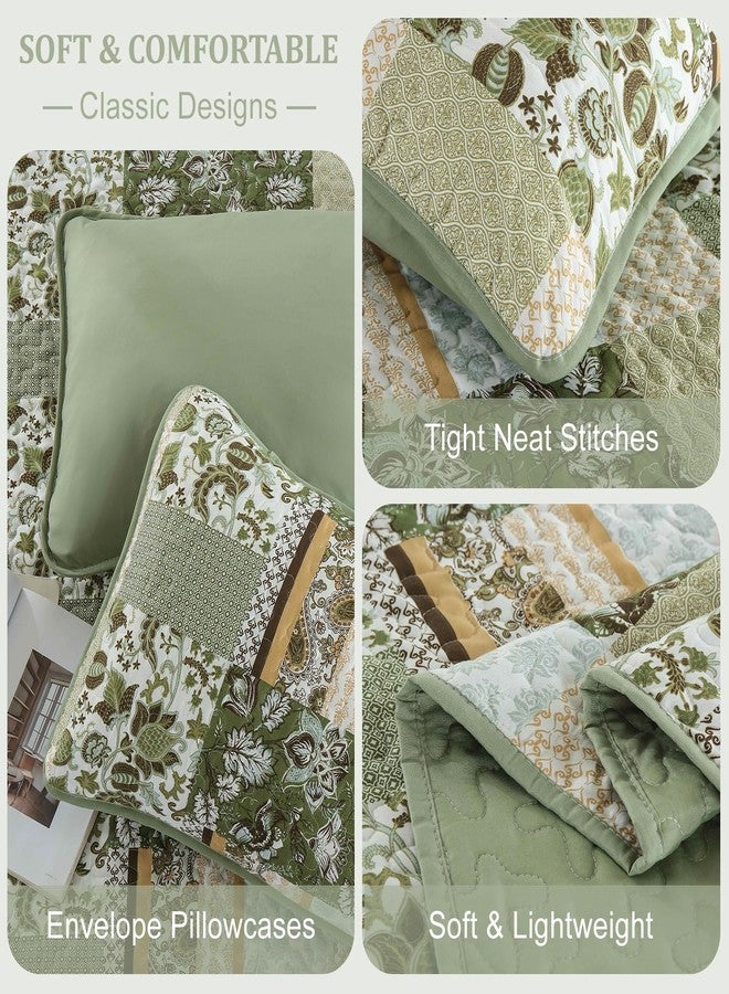 WONGS BEDDING طقم لحاف أخضر من وونغز بيدينغ، مقاس كينج، طقم غطاء سرير أخضر بنقشة مربعات، 3 قطع، طقم مفروشات صيفي ناعم من الألياف الدقيقة بنمط بوهيمي، يتضمن لحاف واحد و2 غطاء وسادة. - Image 4