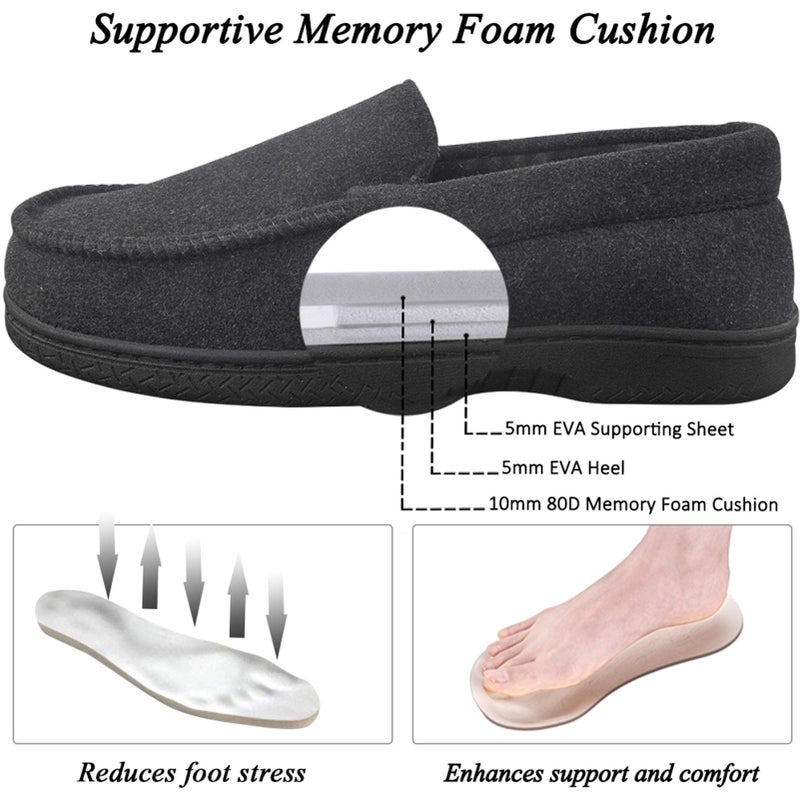 DL Men's Memory Foam Moccasin Slippers Breathable Moccasin Slippers Micro Wool House Shoes Anti-Slip Sole Indoor Outdoor, Grey, 10 - Image 3