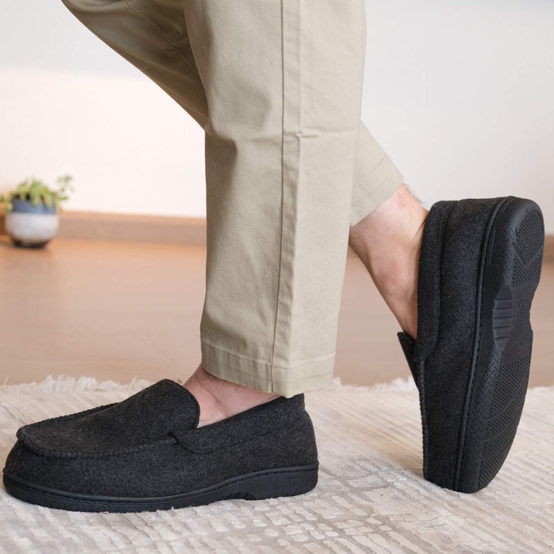 DL Men's Memory Foam Moccasin Slippers Breathable Moccasin Slippers Micro Wool House Shoes Anti-Slip Sole Indoor Outdoor, Grey, 10 - Image 2