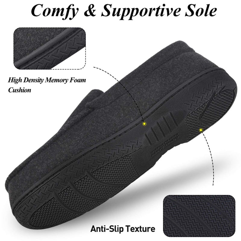 DL Men's Memory Foam Moccasin Slippers Breathable Moccasin Slippers Micro Wool House Shoes Anti-Slip Sole Indoor Outdoor, Grey, 10 - Image 4