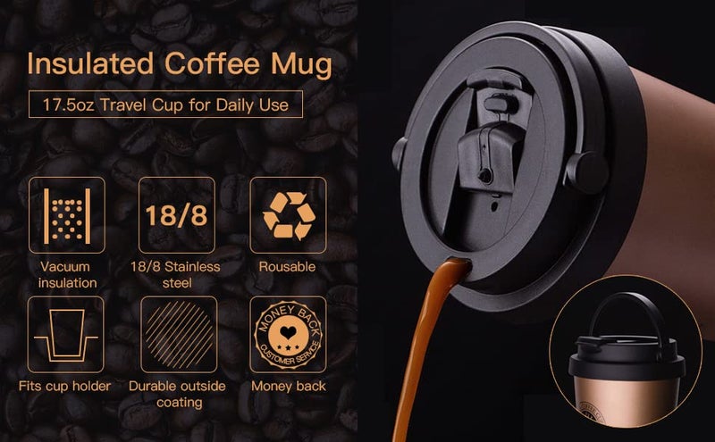 SKOFRI 188 Stainless Steel Double Wall Vacuum Insulated Travel Coffee Mug with HandlePortable Thermal CupWide Mouth Tumbler with Leak Proof Lid - Image 4