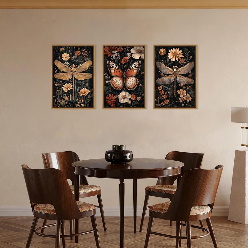 Aryroi Large Vintage Butterfly and Dragonfly Wall Decor Framed Canvas Wall Art,Retro Dark Animal Floral Wall Decor, Moody Insect Wildflowers Botanical Artwork for Living Room,Bedroom,office-16 x24 x3 - Image 4