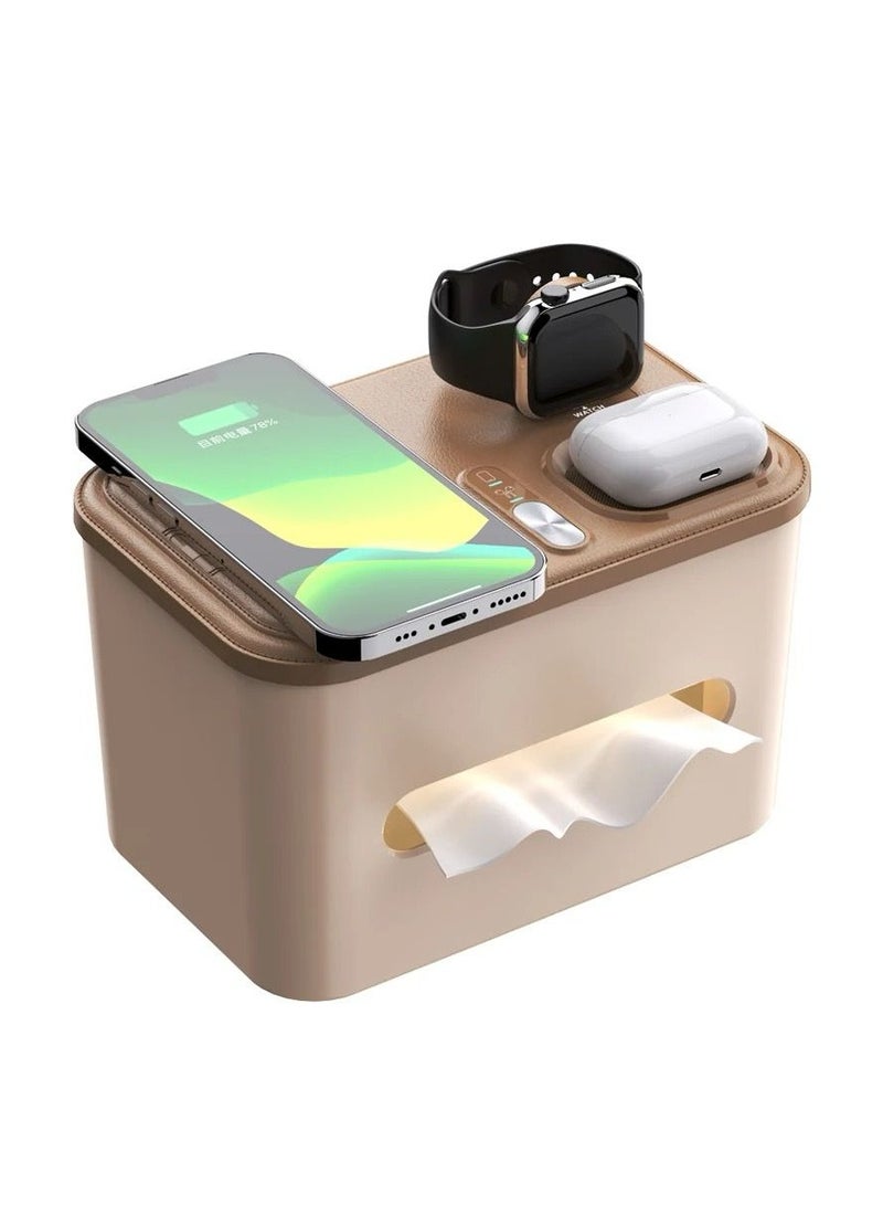 MOCOM 3-in-1 Charging Station for iPhone 17/16/15/14/13/12 Series, AirBuds Pro, and Apple Watch: Multifunctional Night Light with Tissue Storage Box - Image 5
