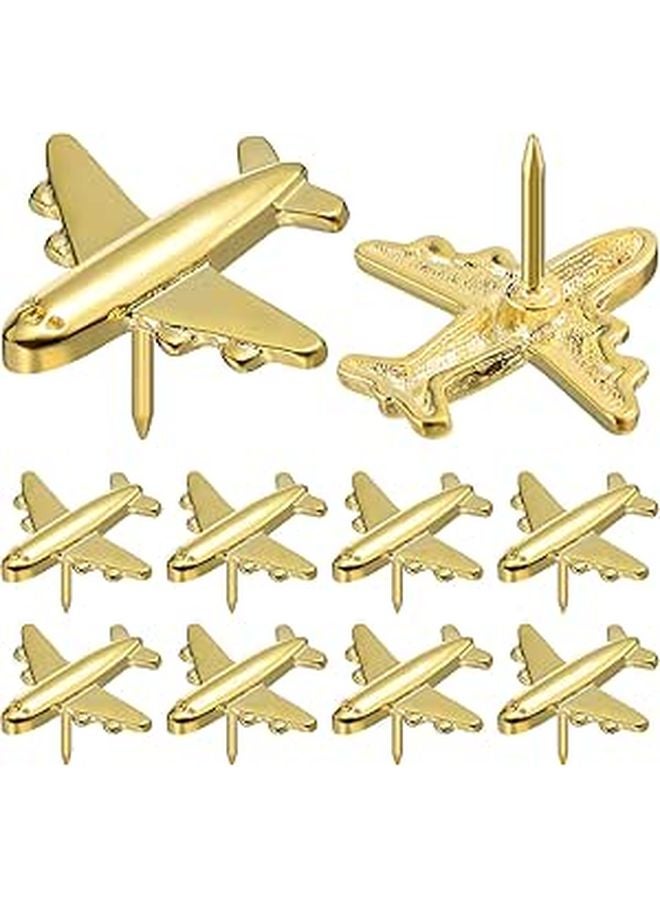 Gold Airplane Shaped Metal Push Pins 24 Pieces Decorative Thumb Tacks for Bulletin Board - Image 1