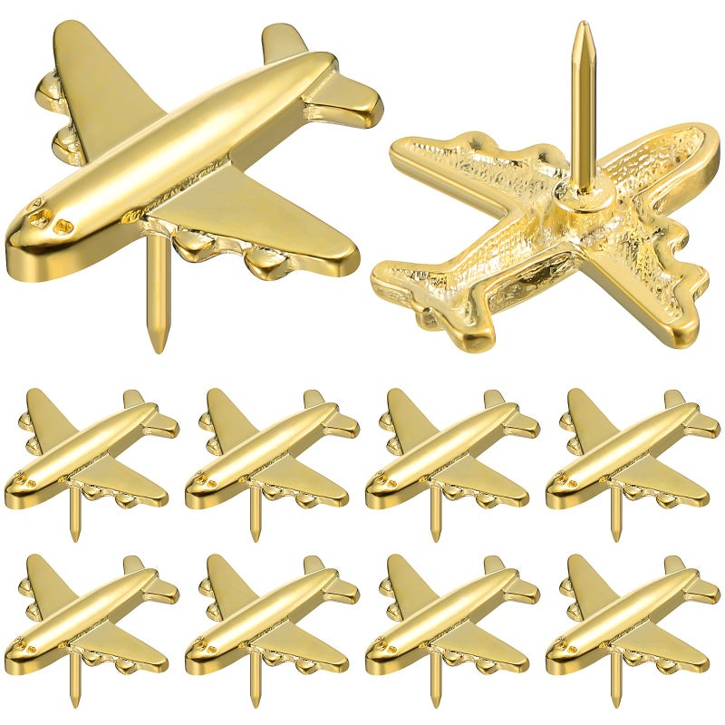 Gold Airplane Shaped Metal Push Pins 24 Pieces Decorative Thumb Tacks for Bulletin Board - Image 2