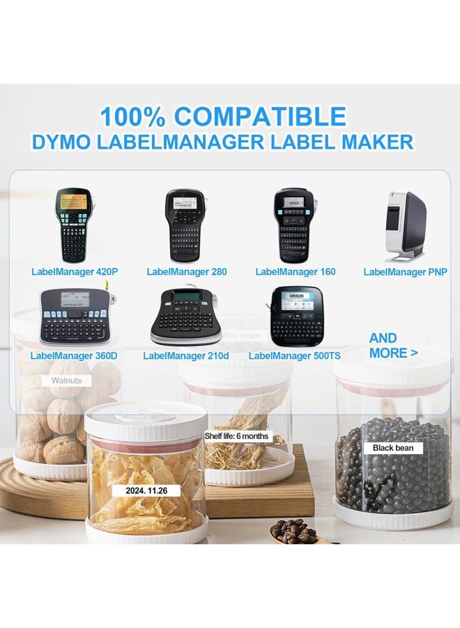 Label Orison مجموعة ألوان شريط الملصقات Dymo D1 المتوافقة 45013 45010 45016 45017 45018 45019 12 مم 1/2 بوصة لمدير الملصقات 160 280 210D 420P PnP 360D، 6 خراطيش - Image 2