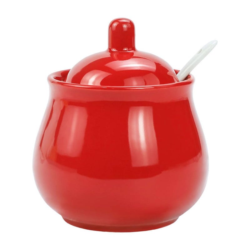 FUYU Ceramic Sugar Bowl Spice Jar with Lid and Spoon Seasoning Box Condiment Pot - Image 1