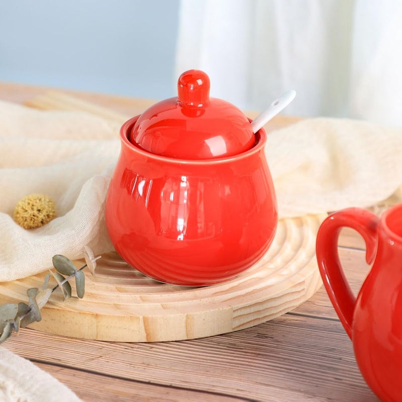 FUYU Ceramic Sugar Bowl Spice Jar with Lid and Spoon Seasoning Box Condiment Pot - Image 4