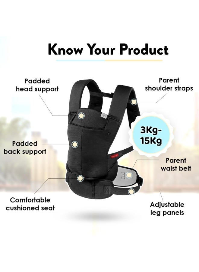 Chicco SnugSupport 4-in-1 Infant Carrier, Front and Back Carry Positions, Infant Backpack, Baby Carrier Newborn to Toddler, for Infants 3.4-15 kgs | Black - Image 2