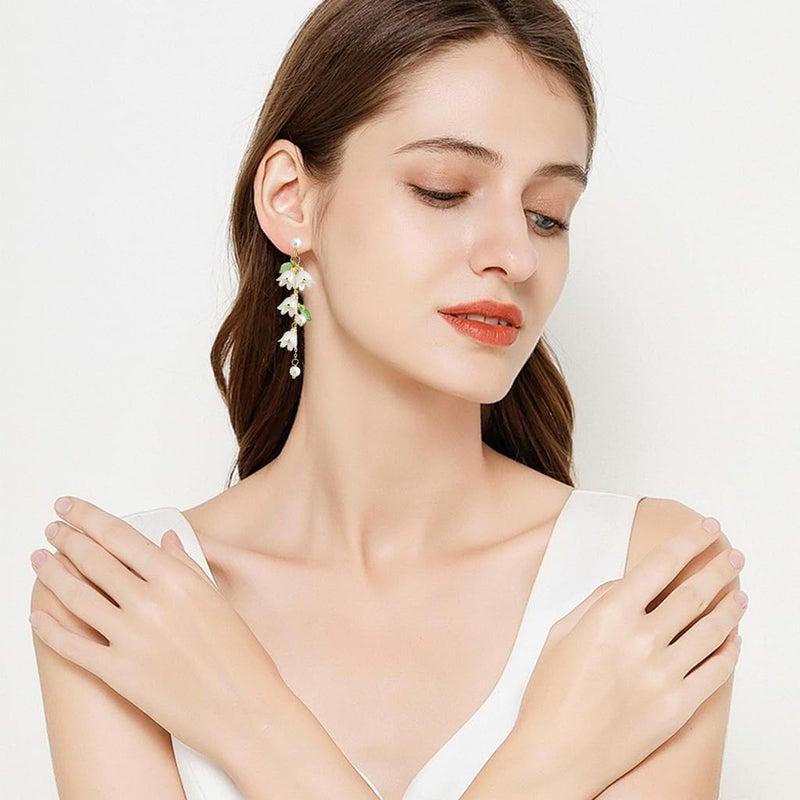 HANNEA® Earrings for Women Girls White Lily of the Valley Pendent Dangle Earring Tassel Floral Elegance Drop Earrings Fashion Stylish Women Jewelry Gift - Image 5