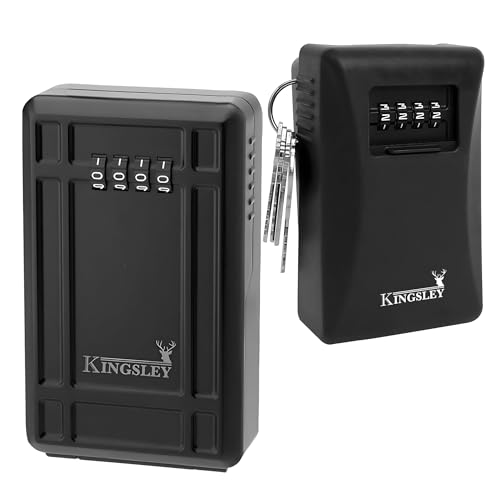 Kingsley صندوق قفل المفاتيح كينغسلي - Guard-a-Key، صندوق مفاتيح مقاوم للعوامل الجوية للتثبيت على الحائط للاستخدام الداخلي والخارجي، رمز تركيبة قابل لإعادة الضبط مكون من 4 أرقام، سعة كبيرة لتخزين المفاتيح الاحتياطية - Image 1