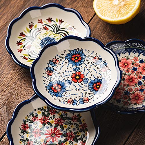 Sizikato 4pcs Porcelain Appetizer Plate, 4-Inch Snack Plate Sauce Dipping Saucer, Exotic Flower Pattern - Image 4