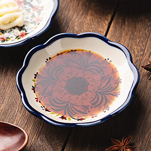Sizikato 4pcs Porcelain Appetizer Plate, 4-Inch Snack Plate Sauce Dipping Saucer, Exotic Flower Pattern - Image 2