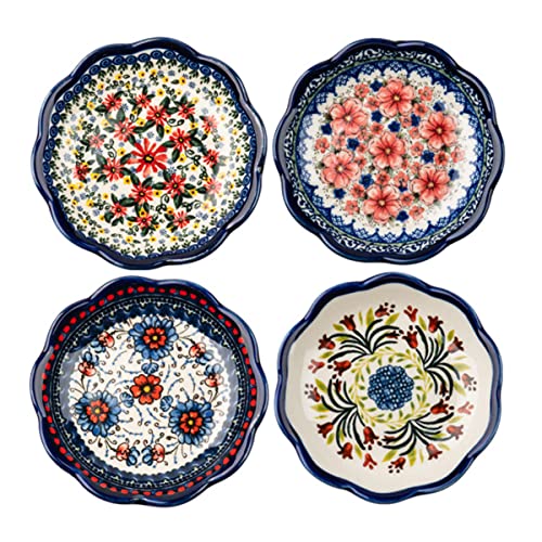 Sizikato 4pcs Porcelain Appetizer Plate, 4-Inch Snack Plate Sauce Dipping Saucer, Exotic Flower Pattern - Image 1