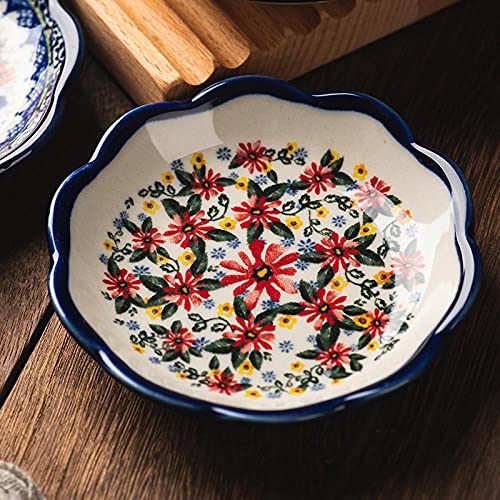 Sizikato 4pcs Porcelain Appetizer Plate, 4-Inch Snack Plate Sauce Dipping Saucer, Exotic Flower Pattern - Image 5
