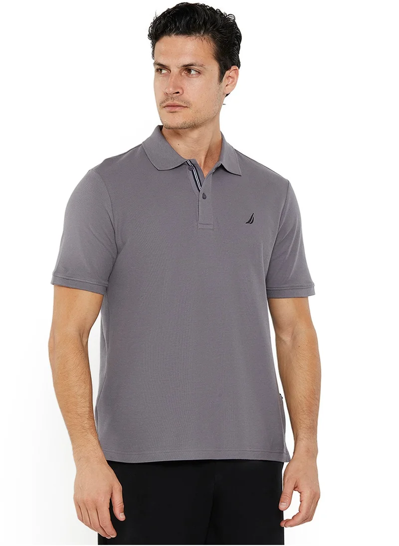 NAUTICA Men's Grey Short Sleeve Polo Shirt, Stylish Lightweight Summer Style