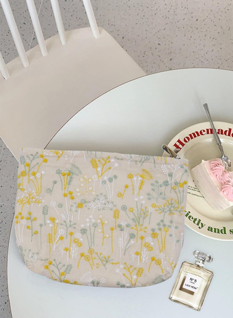 SYOSI Makeup Bag, Cute Floral Cosmetic Bag, Embroidered Pouch, Large Capacity Aesthetic Makeup Bag with Zipper, Portable Travel Toiletry Bag for Women Girls - Image 3