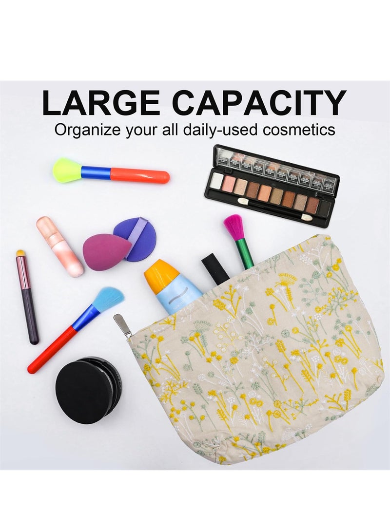 SYOSI Makeup Bag, Cute Floral Cosmetic Bag, Embroidered Pouch, Large Capacity Aesthetic Makeup Bag with Zipper, Portable Travel Toiletry Bag for Women Girls - Image 2