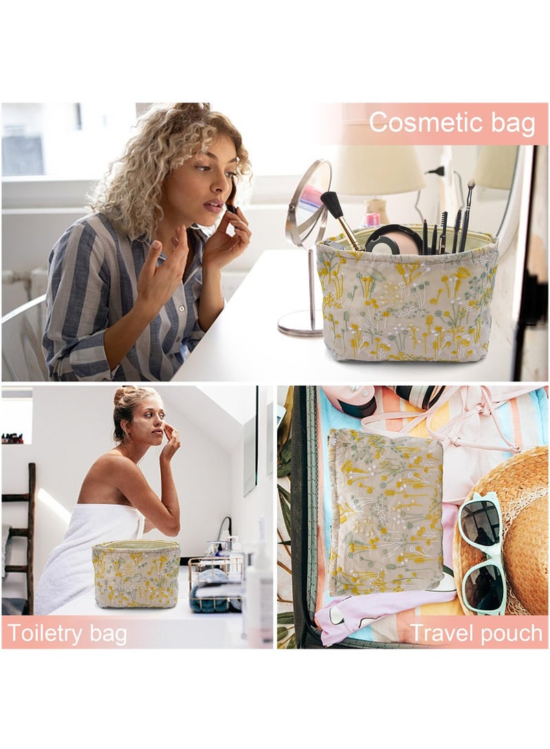 SYOSI Makeup Bag, Cute Floral Cosmetic Bag, Embroidered Pouch, Large Capacity Aesthetic Makeup Bag with Zipper, Portable Travel Toiletry Bag for Women Girls - Image 5