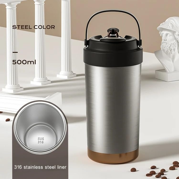 Wosta Travel Mug, Insulated Coffee Cup with Leakproof Lid,Vacuum Insulation Stainless Steel Reusable for Hot Cold Coffee, Non-Slip Protective Cover, (Silver, 500 Ml) - Image 2