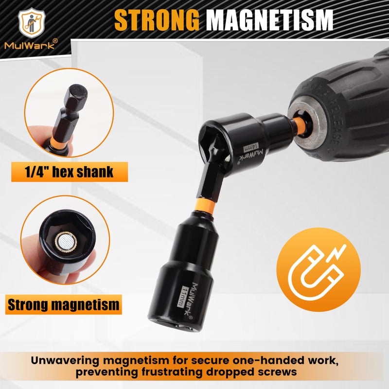 MulWark Magnetic Nut Driver Set 16 pcs Impact Driver Bit Set - Deep 1/4” Hex Shank Drill Bit Set - Impact Socket Adapters - Bit Extension Quick Change Torx Bit Set - Image 5