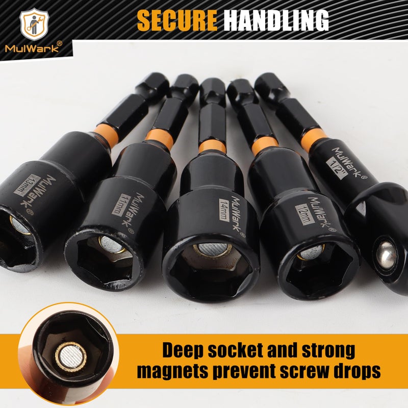 MulWark Magnetic Nut Driver Set 16 pcs Impact Driver Bit Set - Deep 1/4” Hex Shank Drill Bit Set - Impact Socket Adapters - Bit Extension Quick Change Torx Bit Set - Image 4