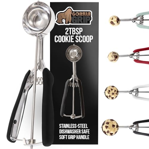GORILLA GRIP Stainless Steel Cookie Scoop, 2 TBSP, Multipurpose Melon Baller Meatball Scoops, Even Portions, Easy Food Release, Holiday Baking Essentials, BPA-Free Kitchen Tool, Scooper Size 40, Black - Image 1