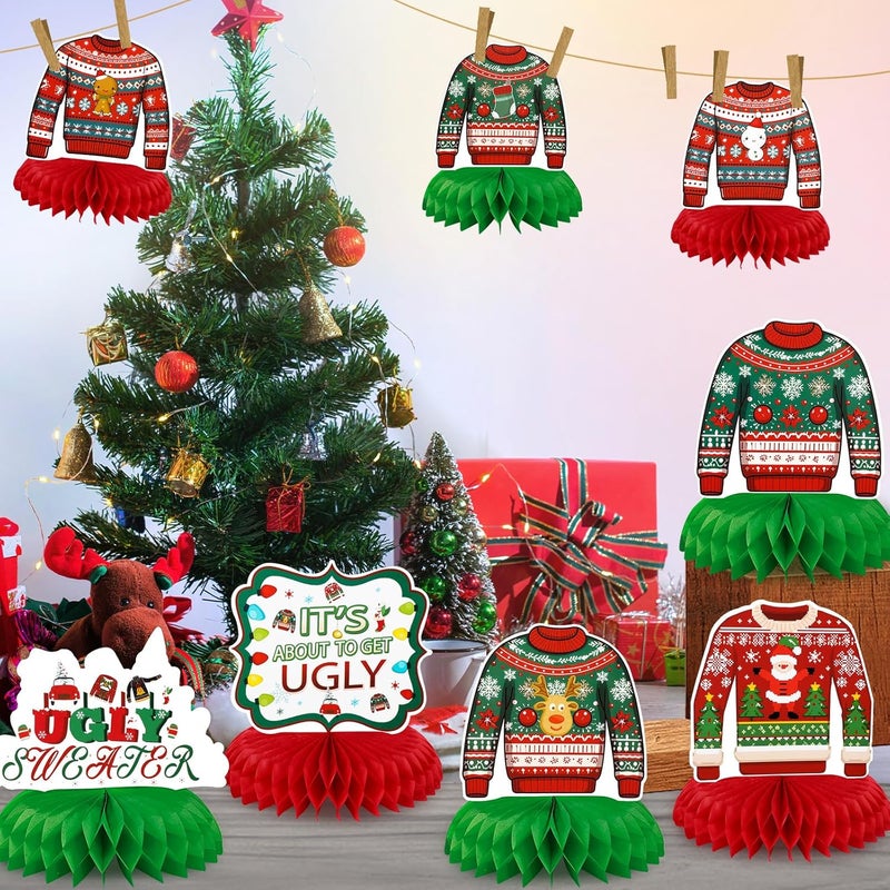Konsait Konsait Ugly Christmas Sweater Party Decorations Centerpiece 8PCS Ugly Sweater Honeycomb Table Decorations Christmas Party Supplies Ugly Sweater Theme Party Decorations - Image 5