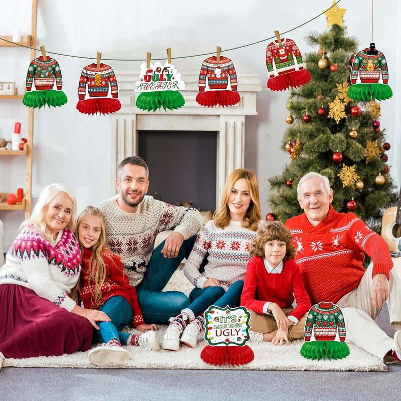 Konsait Konsait Ugly Christmas Sweater Party Decorations Centerpiece 8PCS Ugly Sweater Honeycomb Table Decorations Christmas Party Supplies Ugly Sweater Theme Party Decorations - Image 3