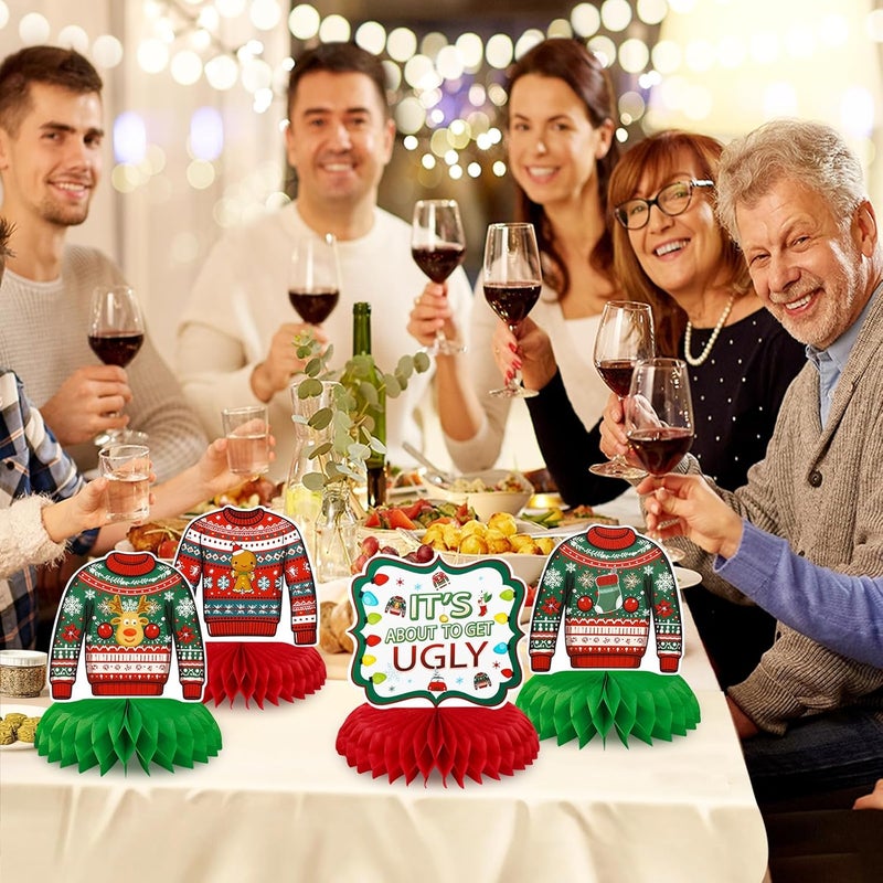 Konsait Konsait Ugly Christmas Sweater Party Decorations Centerpiece 8PCS Ugly Sweater Honeycomb Table Decorations Christmas Party Supplies Ugly Sweater Theme Party Decorations - Image 4