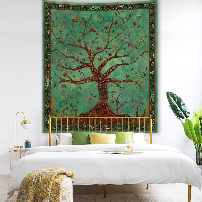 Apdidl Precision processed material Boho Green Tree of Life Tapestry for Bedroom, Nature Tree Wall Hanging Aesthetic, Bohemian Hippie Tapestries Wall Art, Tree Decor Blanket Backdrop for Living Room (36"X48") Non sticky surface - Image 2