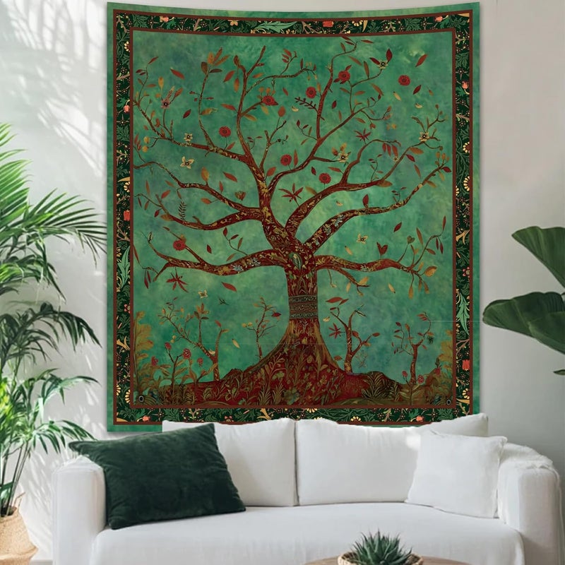 Apdidl Precision processed material Boho Green Tree of Life Tapestry for Bedroom, Nature Tree Wall Hanging Aesthetic, Bohemian Hippie Tapestries Wall Art, Tree Decor Blanket Backdrop for Living Room (36"X48") Non sticky surface - Image 1