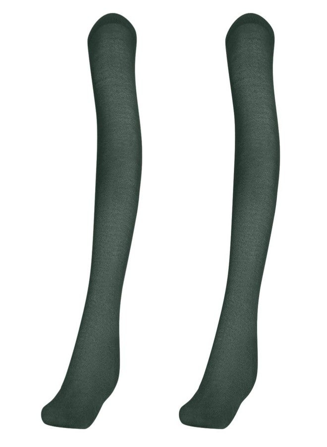 MUKHAKSH (Pack of 2 Pairs Girls Kids Cotton Thigh High Thigh Length upto the thigh Mid Thigh Long Dark Green Stocking Socks, 11-12 Years - Image 1