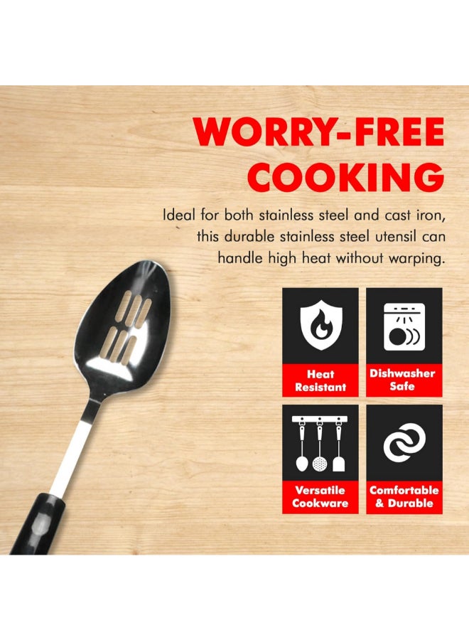 Chef Craft Ergonomic Plastic Handle Stainless Steel Slotted Spoon Silver and Black 82.258 x 32.385 x 8.89 cm 12931 - Image 2