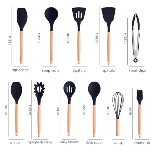 SHUNIKING Cooking Utensils Set,19 Kitchen Set Utensils Set with 11 Pieces Spatula Cooking Utensils,Heat Resistant Silicone Utensils 6 Piece Sharp Knife Set 2 Pieces Utensil Cutting Board (Black 19 PCS Set) - Image 5