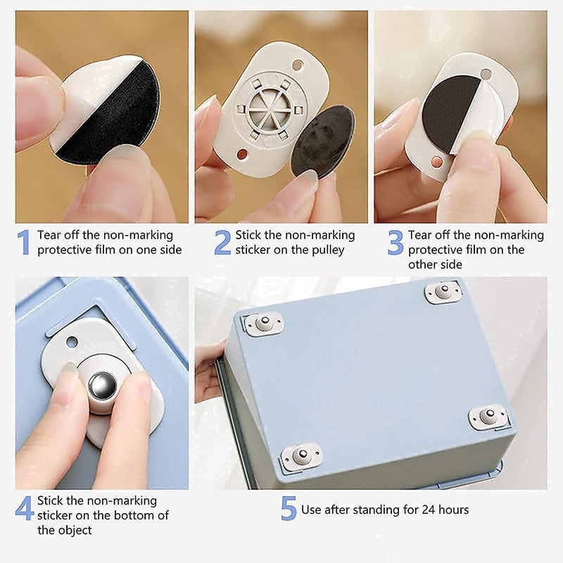 ONTRIP Ontrip Mini Swivel Casters Wheels Stainless Steel Self Adhesive360 Degree Rotation Pulley Universal Wheels at the Bottom of the Storage Box Swivel Caster Wheels for Furniture Various PACK OF 4 - Image 5