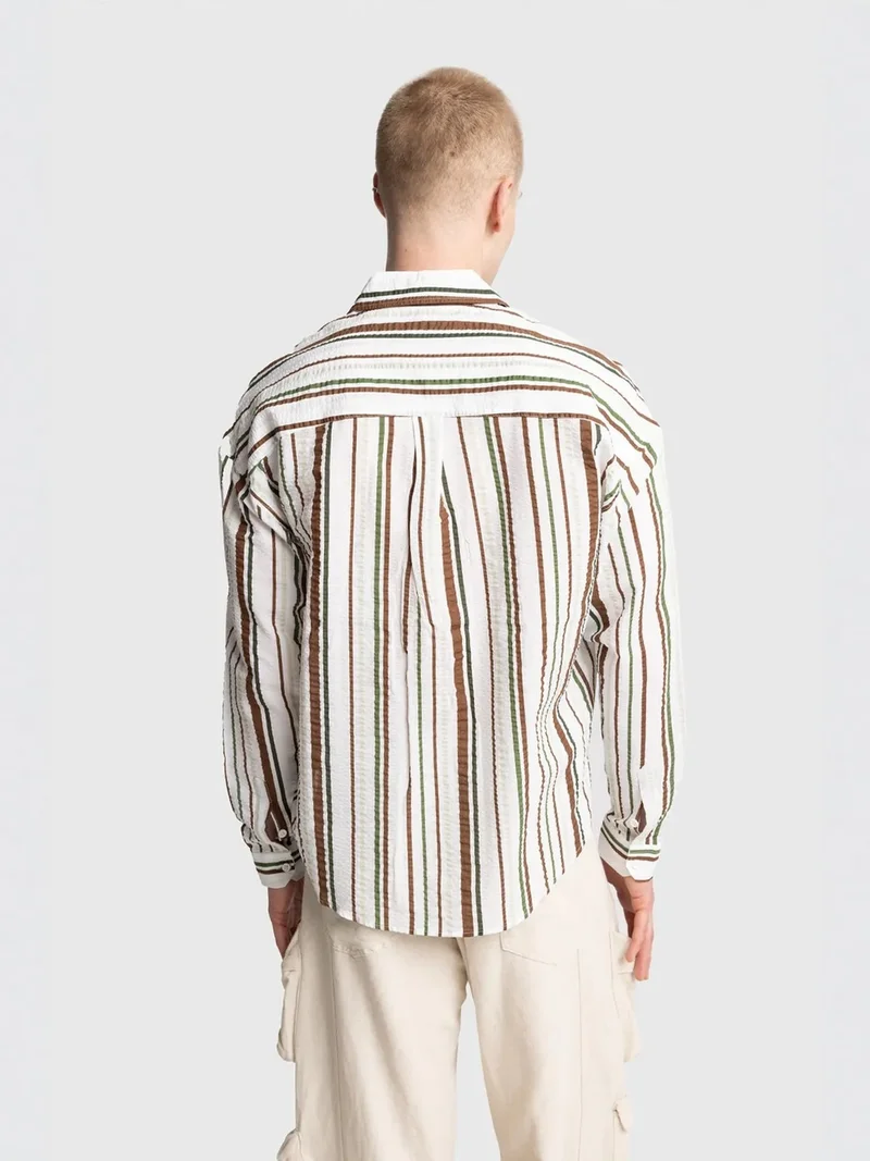 Giesto Khaki Green GIESTO Relaxed Fit Striped Cotton Shirt for Men | Best Price UAE